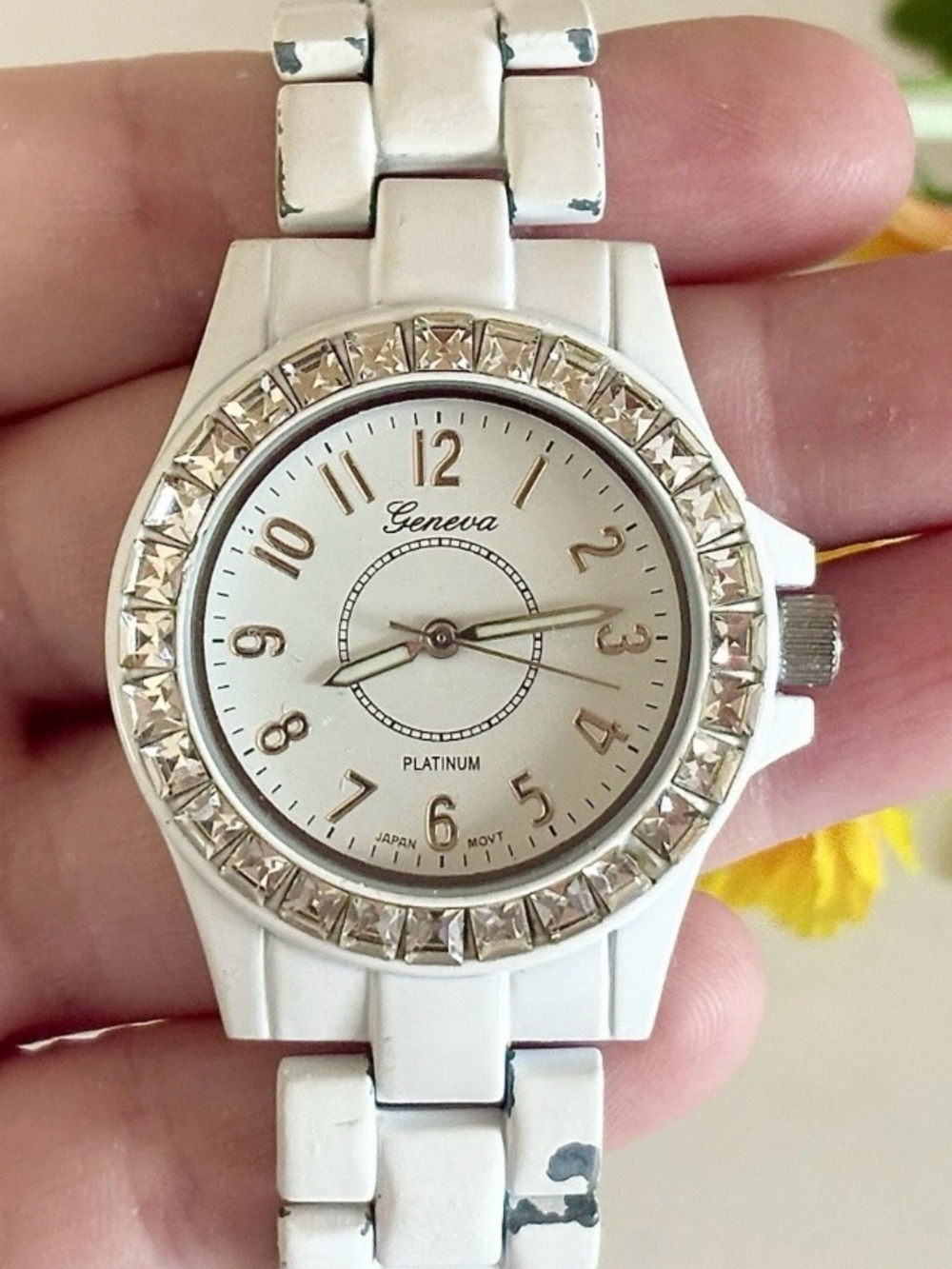 Women’s Geneva Platinum Crystal Rhinestone Statement Watch Sparkly Bling WORKS!!